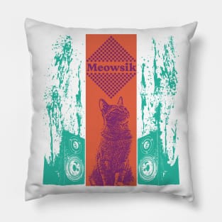 Meowsik Cover Album |  Retro Cat music Liquid vibes Pillow