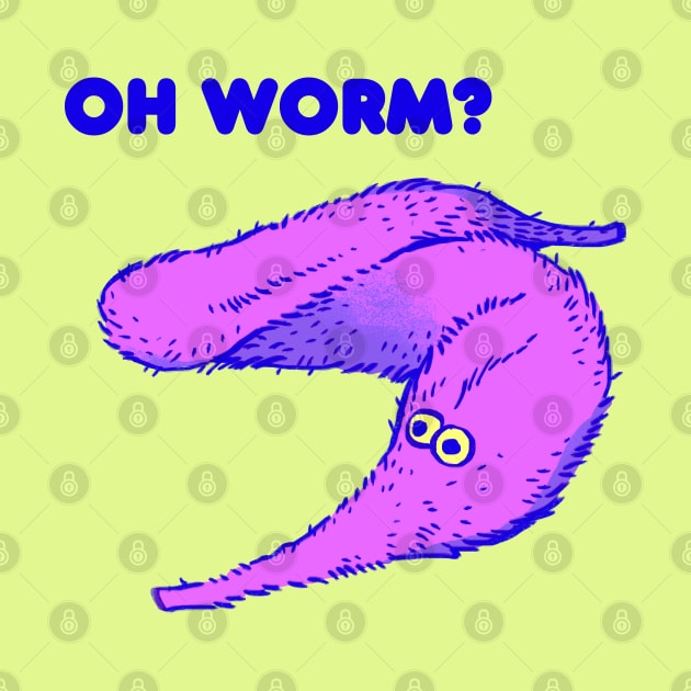 cute fuzzy purple worm on a string / oh worm meme text by mudwizard