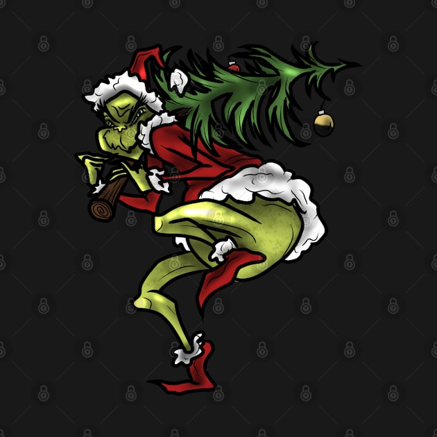 Grinch with christmas tree by mizaarte