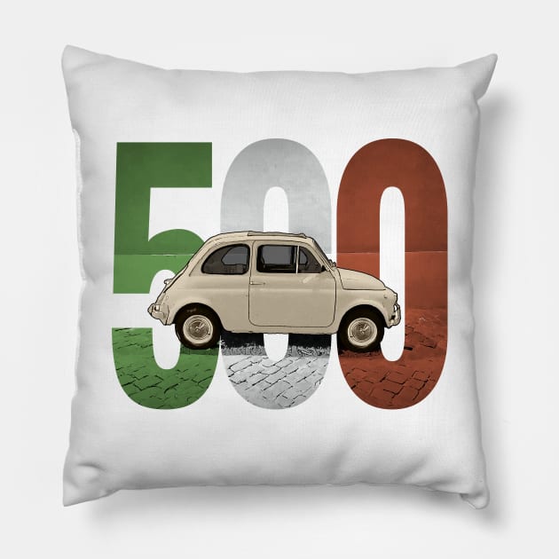 A Classic Fiat 500 on White Pillow by CACreative