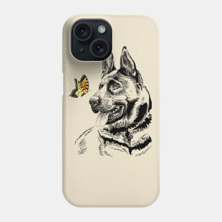 german Shepherd and butterfly Phone Case