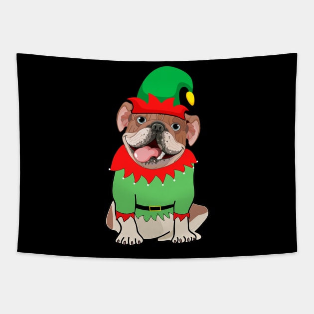 Bulldog In Elf Costume Christmas Tapestry by Danielsmfbb