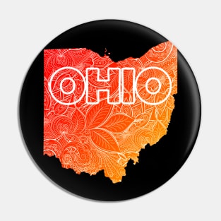 Colorful mandala art map of Ohio with text in red and orange Pin