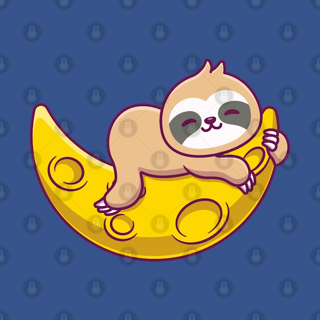 cute sloth sleeping in coffee cup by gold package