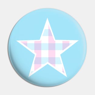 Pastel Blue and Pink Buffalo Plaid Star Pin