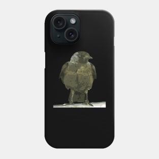 Black Hooded Crow Perched on A Balustrade Black Outline Art Phone Case