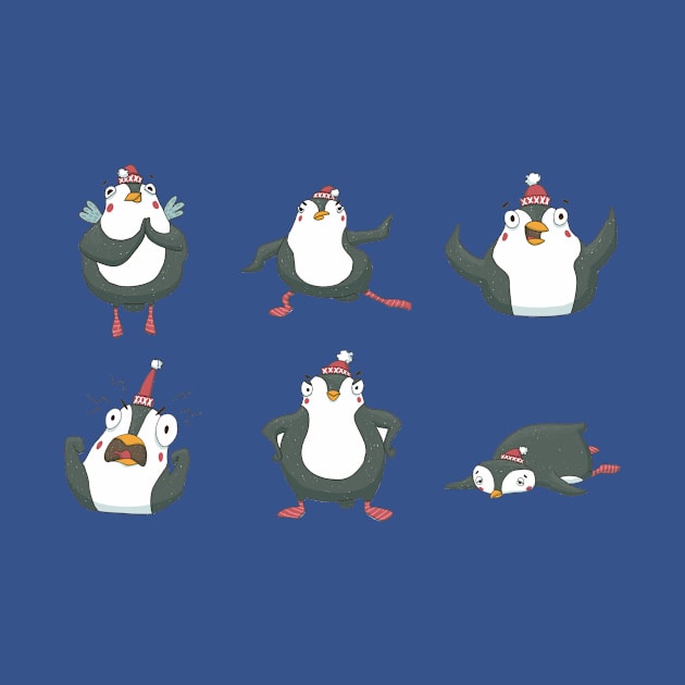 Set of cute funny penguins. by Nataly Agapitova