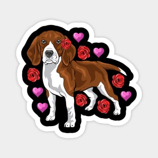 A super cute beagle with flowers and hearts. Magnet