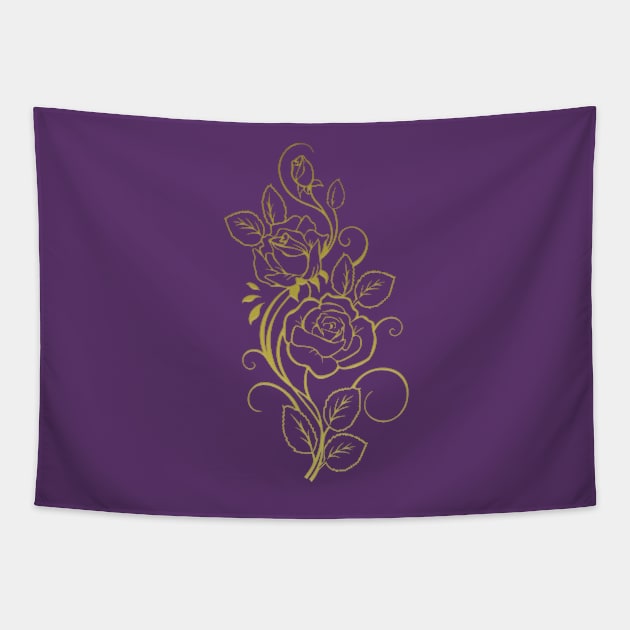 Gold Toned Roses Outline Bouquet Tapestry by Roly Poly Roundabout