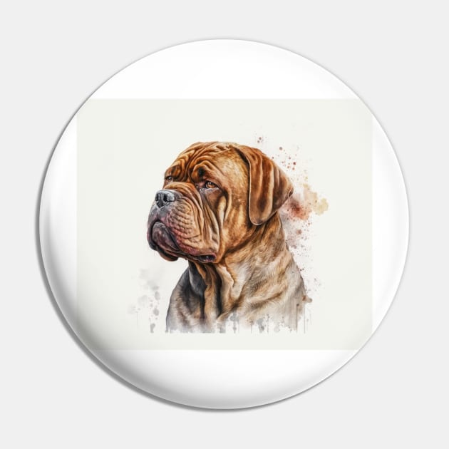 French Mastiff Watercolour Pin by TheArtfulAI