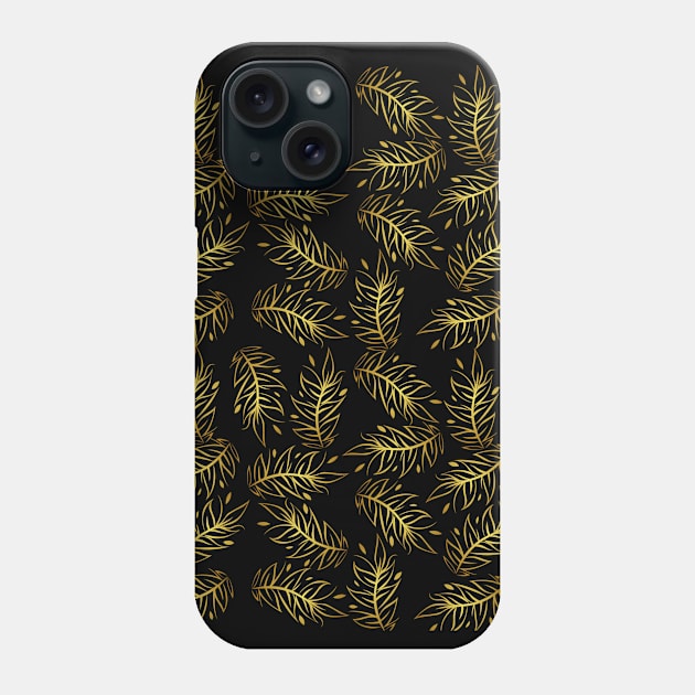 Golden Leaves Pattern Phone Case by Valentin Cristescu