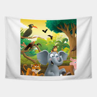 Elephant and friends Tapestry
