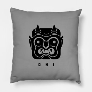 Minimalist, stylized Oni face in black ink Pillow