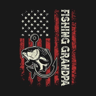 Fishing Grandpa US American Flag Reel Cool Grandpa Men Gifts Fathers Day T-Shirt