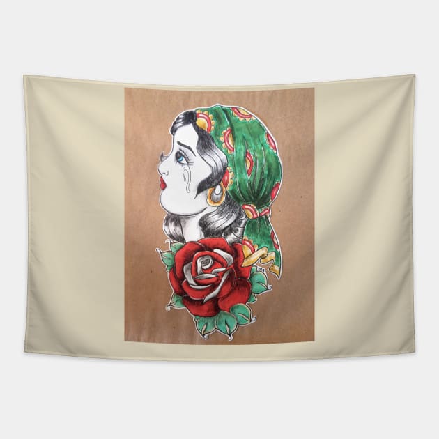 Gypsy Girl Tattoo Design Tapestry by dustinPrime