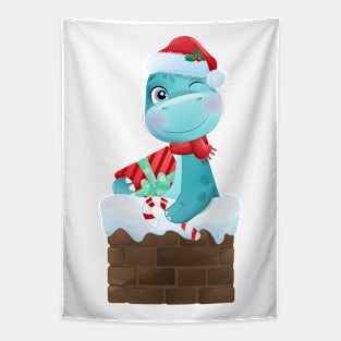 Cute Diplodocus Santa Christmas Dinosaur Tapestry