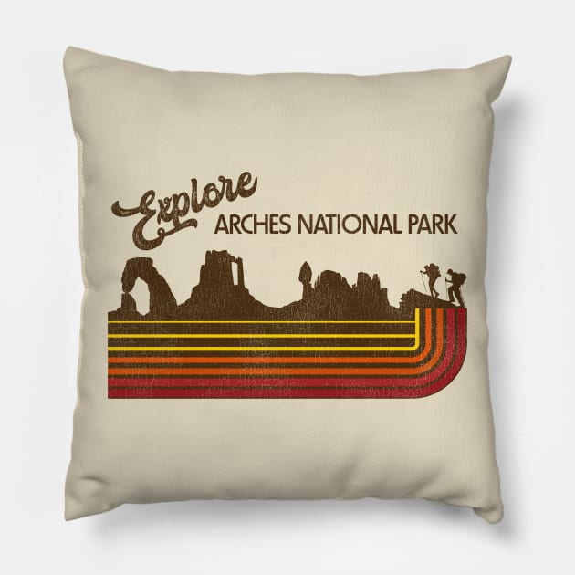 Explore Arches National Park Retro 70s/80s Stripe Pillow by darklordpug