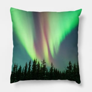 Electric Skies - Aurora Borealis Over a Black Spruce Forest in Alaska Pillow