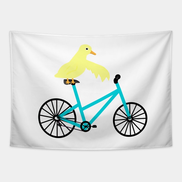 Duck On A Teal Bicycle Tapestry by CatGirl101