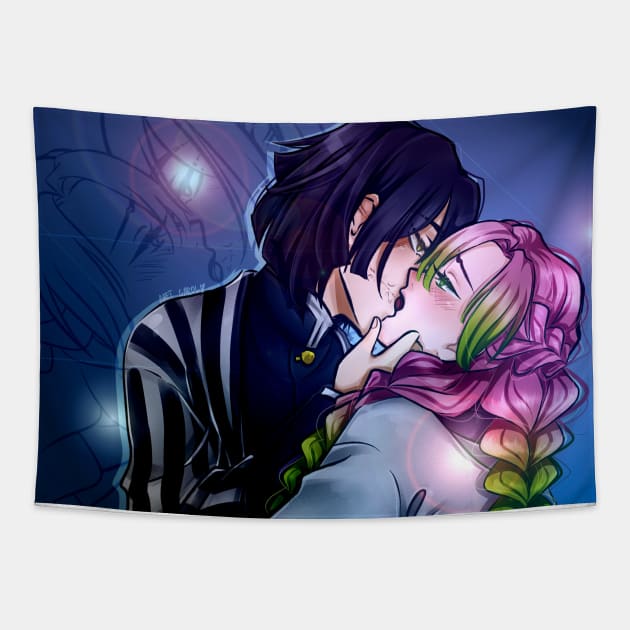 Kimetsu no yaiba - ObaMitsu kiss Tapestry by Anet Garol