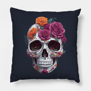 Funny Sugar Candy Skull With Flowers Pillow