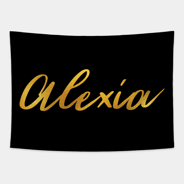 Alexia Name Hand Lettering in Faux Gold Letters Tapestry by Pixel On Fire