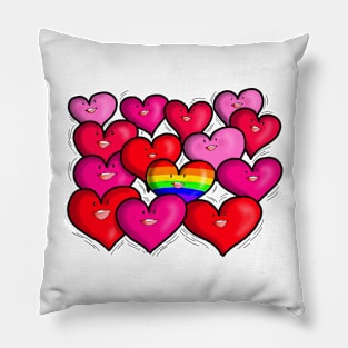 Cheerful Happy Smiling Hearts LGBTQ Pillow