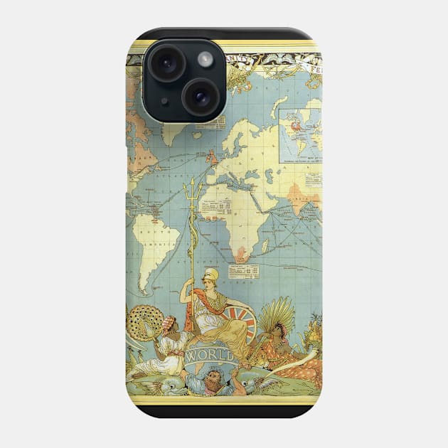 Antique World Map of the British Empire, 1886 by Walter Crane Phone Case by MasterpieceCafe