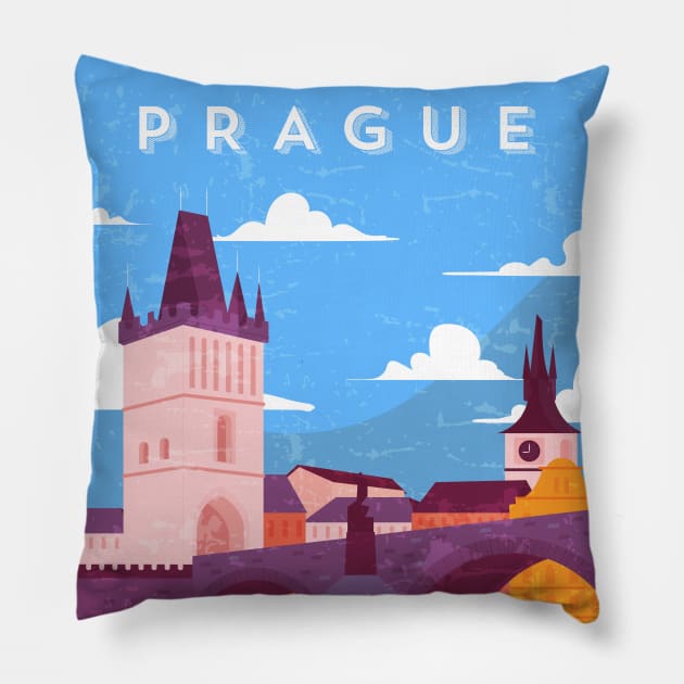 Prague, Czech.Retro travel poster Pillow by GreekTavern