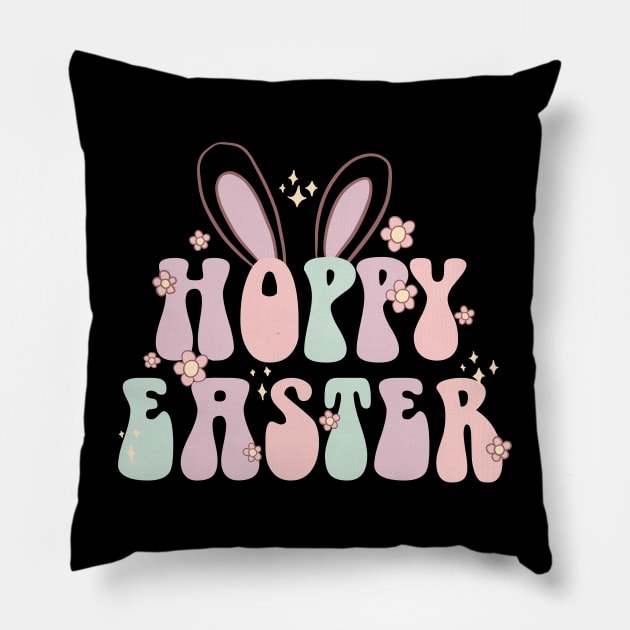 Hoppy Easter cool groovy easter design Pillow by Yarafantasyart