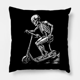 Skeleton on a scooter art in linear style Pillow