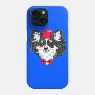 color sketch of the cute hipster dog Chihuahua in the red hat with bow tie Phone Case