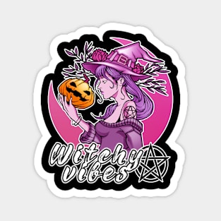 Witchy Vibes Purple Pink Halloween Pentagram Magnet