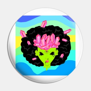 Crystallized green Alien girl with fro and 3rd eye Pin