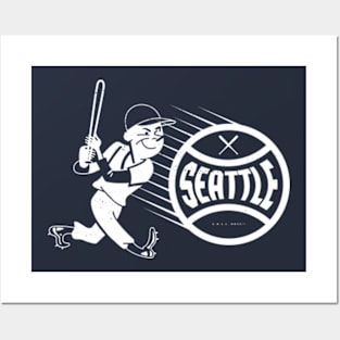 Vintage Running Baseball Player - Seattle Mariners (White Mariners  Wordmark) - Seattle Mariners - Posters and Art Prints