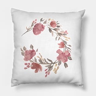 Watercolor botanical wreath with peonies and roses Pillow