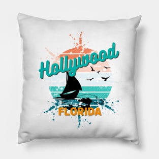 Hollywood Florida Retro Exploding Sunset Pillow