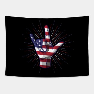 I Love You Hand Sign Gesture USA American Flag Cute Tapestry