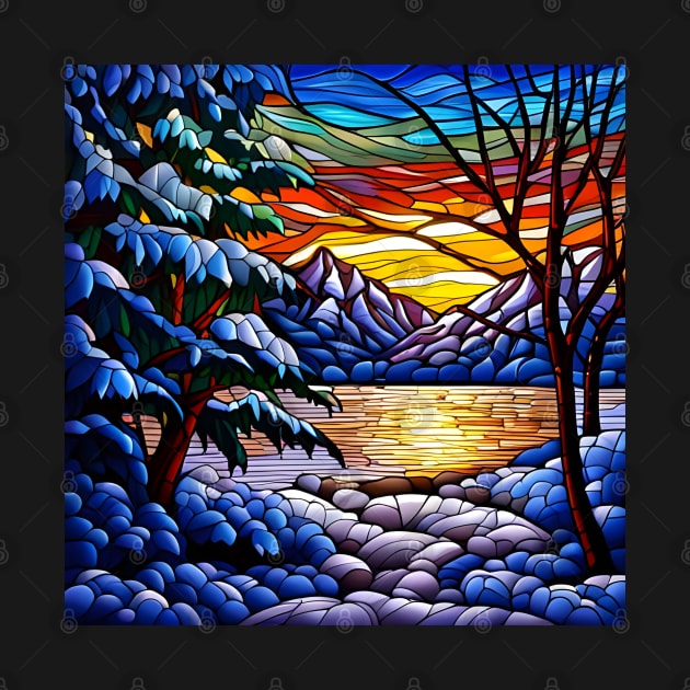 Stained Glass Snowy Winter Scene by Chance Two Designs