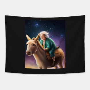 Old Woman Riding a Donkey Art Print Tapestry