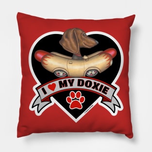 Funny Cute I Love My Doxie Dachshund Dog Heart Design Pillow