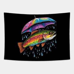 Trout Rainy Day With Umbrella Tapestry