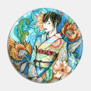 Japanese Girl in a Kimono Pin