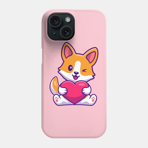 Cute Corgi Dog Holding Heart Cartoon Phone Case by Catalyst Labs