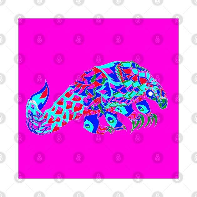 pangolin anteater ecopop in tribal floral totonac art in zentangle by jorge_lebeau