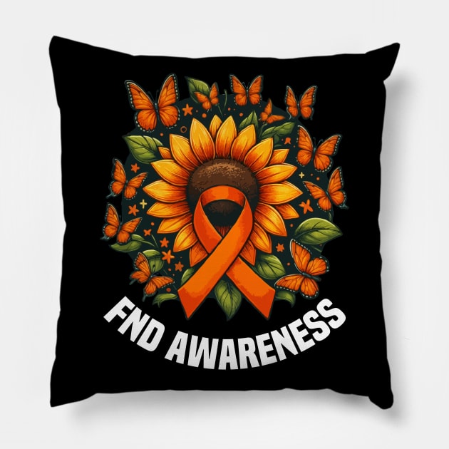 Fnd Awareness Ribbon Sunflower With butterflies Pillow by MoDesigns22 