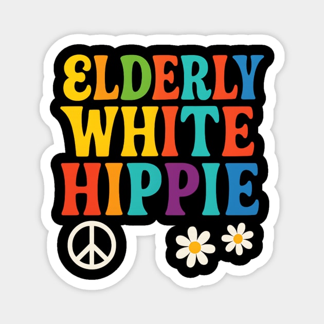 Elderly White Hippie — Retro Groovy Rainbow Lettering Magnet by ArtistTee ⭐⭐⭐⭐⭐