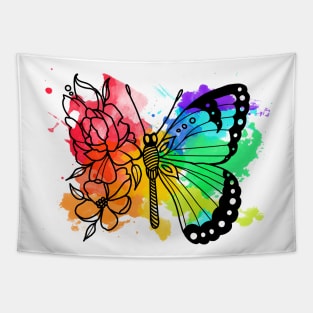 Butterfly with flowers watercolor print Tapestry