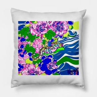 Modern, colorful chinoiserie cherry blossom Pillow