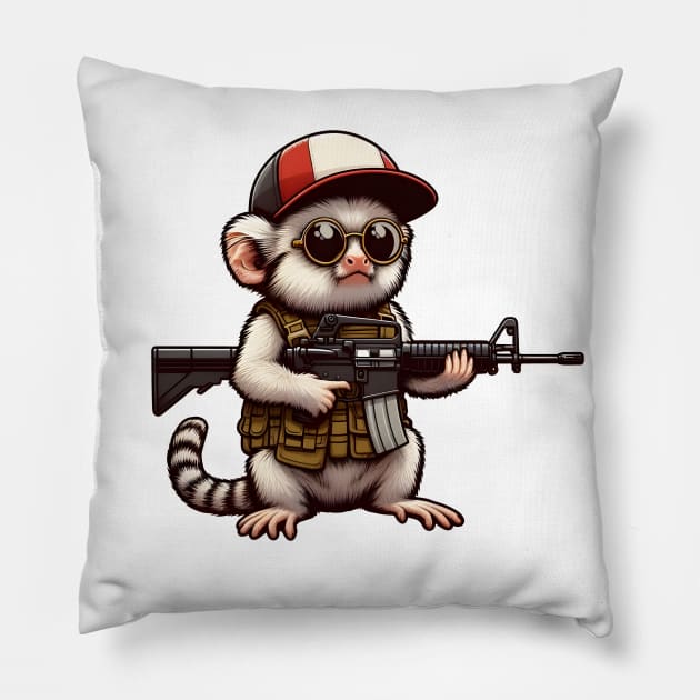 Tactical Marmoset Monkey Pillow by Rawlifegraphic